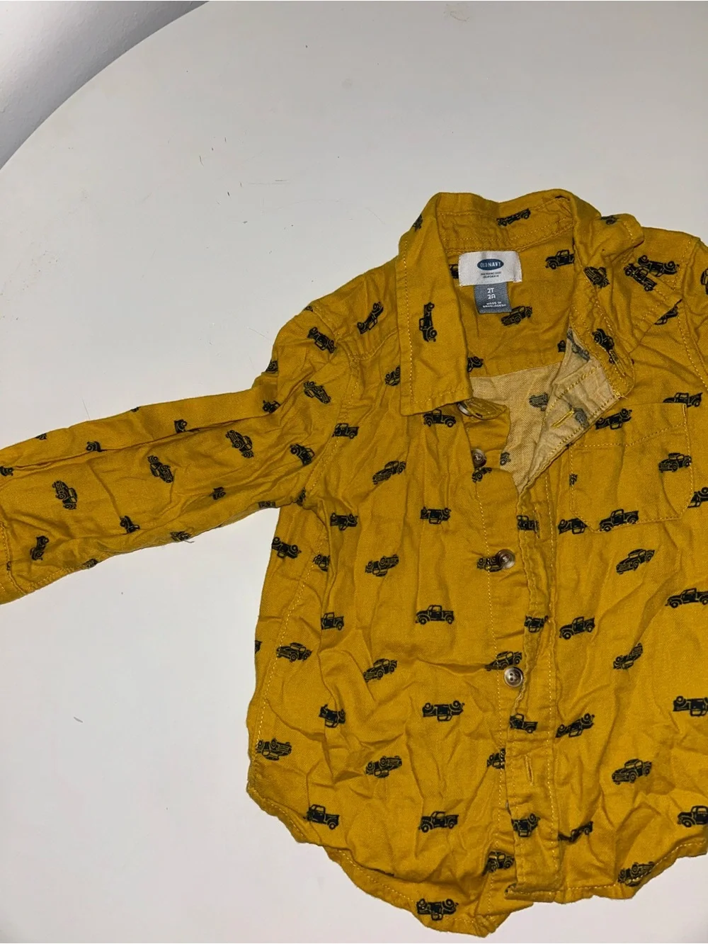 Old Navy Yellow Boys' Button-Down Shirt with Black Truck Print